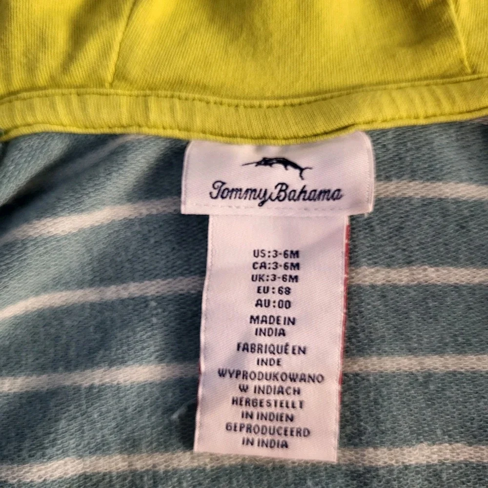 Tommy Bahama 3-6 Months Infant Dinosaur Hoodie Green Yellow Jacket Zip